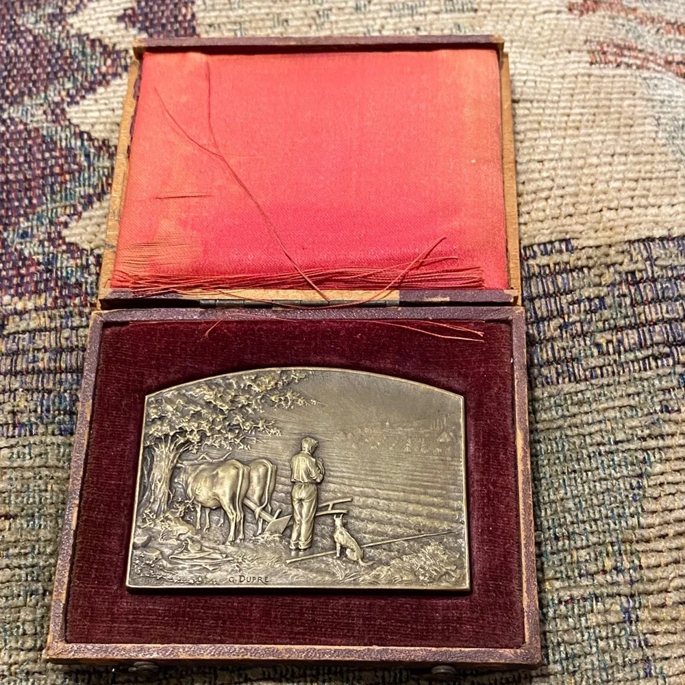 G. Dupre Antique Bronze medal late 1800’s/1900’s agricultural/mother with child - Picture 1 of 16